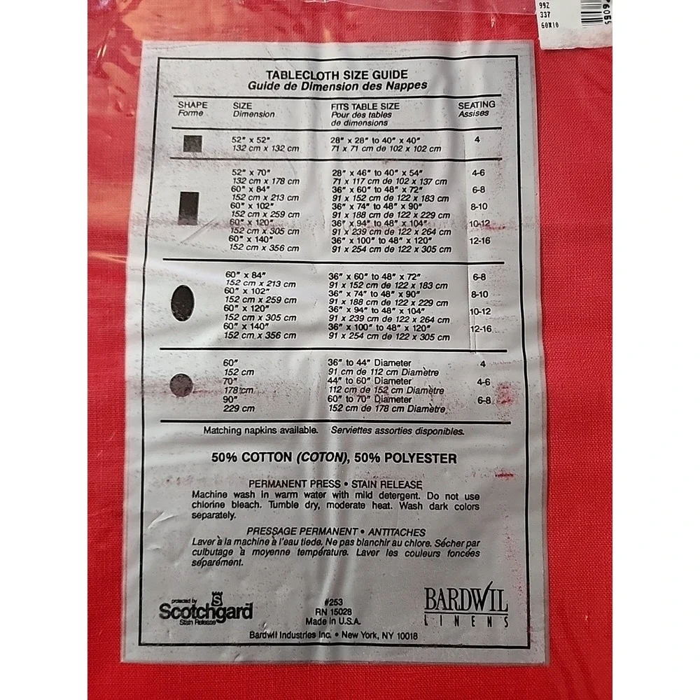 Bardwil Carefree‎ Tablecloth Red 60